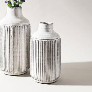 Rustic Ribbed Terra Cotta Vase 12.25"H