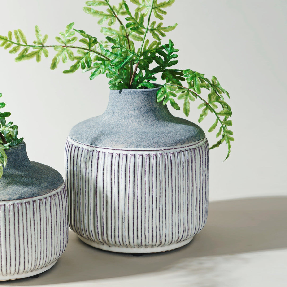 Modern Grey Terra Cotta Vase with Glazed Accent 6"H