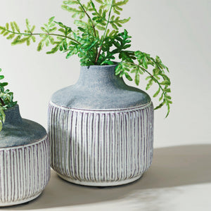 Modern Grey Terra Cotta Vase with Glazed Accent 6"H
