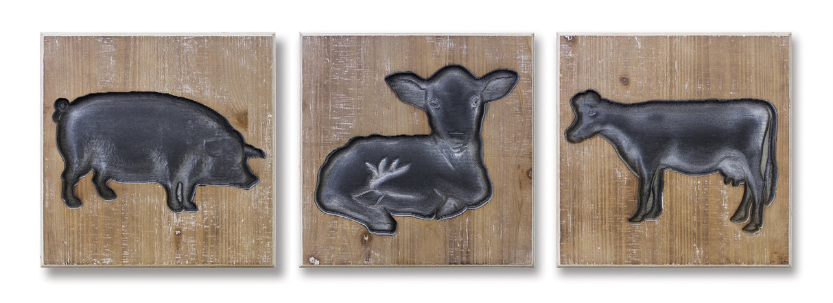 Wood farm animal plaque (set of 3)