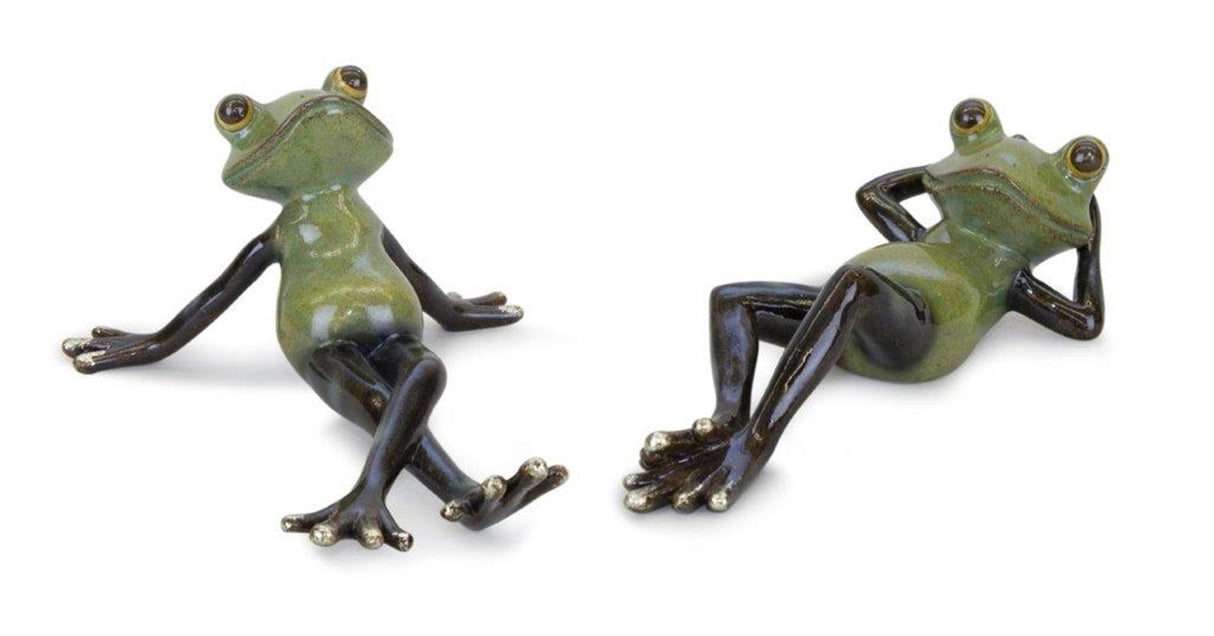 Lounging garden frog figurine (set of 2)