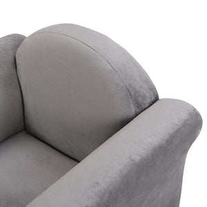 Kids Gray Velvet Upholstered Chair with Ottoman