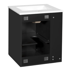 Modern Wall Mounted Bathroom Cabinet With Side Shelf And Ceramic Sink