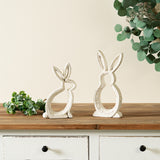 Carved stone bunny outline decor (set of 2)
