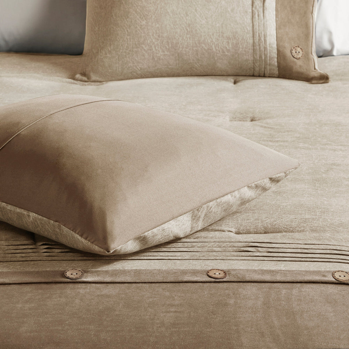 Tan Faux Suede Comforter Set with Lodge Cabin Style - Queen