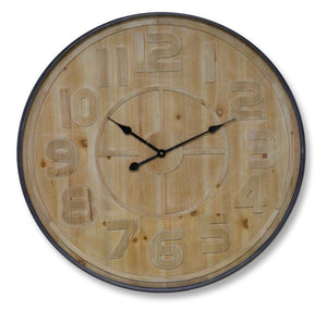 Natural Wooden Wall Clock with Metal Frame 31.5" Diameter