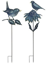 Iron-Metal-Cut-Out-Bird-and-Flower-Garden-Stake-(Set-of-2)-Garden-Decor