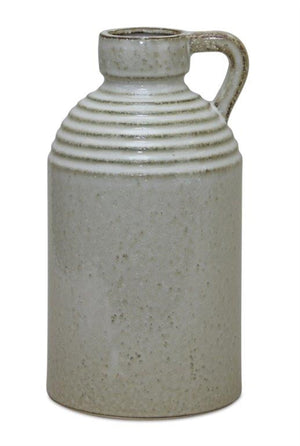Rustic ceramic jug vase with washed cream finish 11.75"h