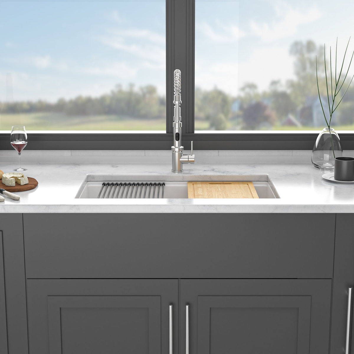 Quartz Kitchen Sink, Granite Composite Workstation Undermount