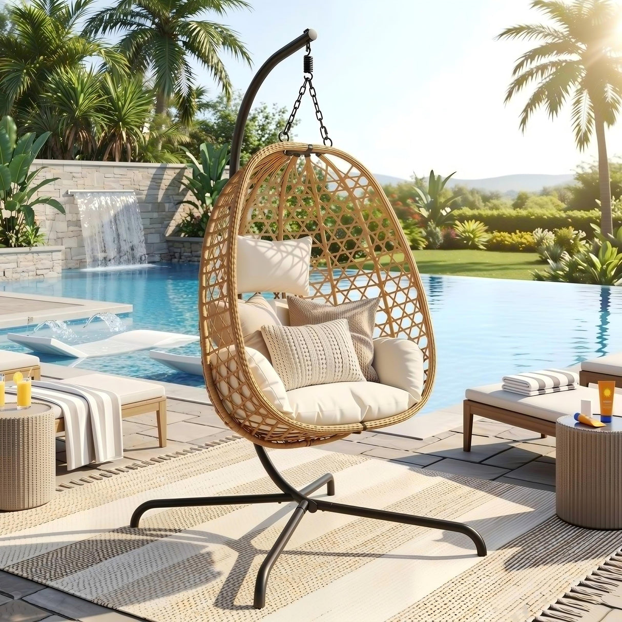 Egg Chair with Stand, Patio Wicker Hanging Chair, Hammock Swing Chair