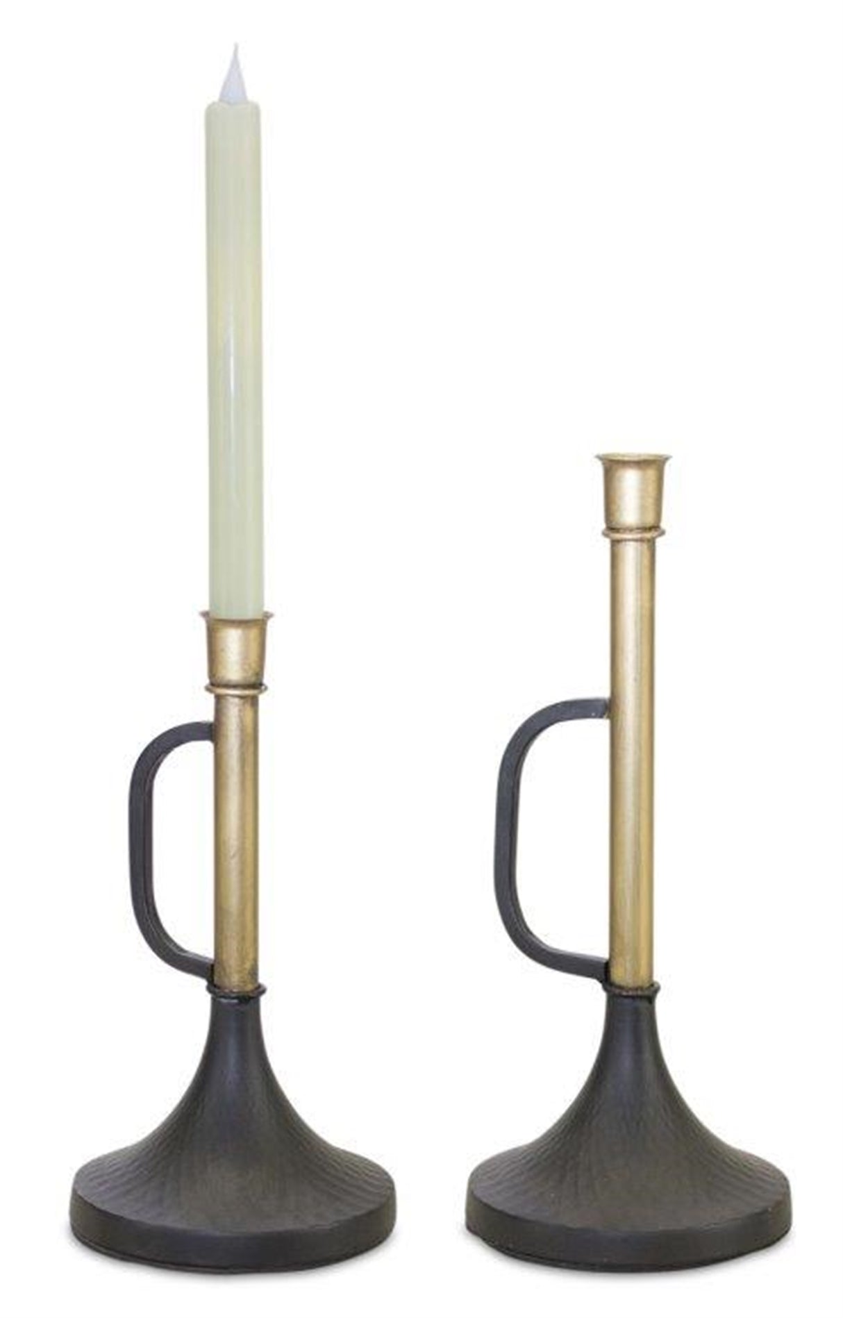 Metal trumpet taper candle holder (set of 2)