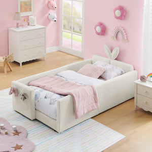 Twin Size Upholstered Platform Bed with Rabbit Ear Headboard