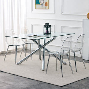 Modern Minimalist Transparent Dining Chair Set with Ergonomic PET Seat - Clear/Silver