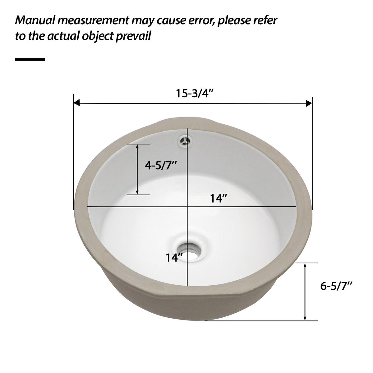 Ceramic Round Undermount Bathroom Sink With Overflow, European Style - White