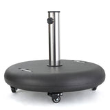 Modern Wheelie Round Umbrella Base with Stainless Steel Holder in Black Concrete