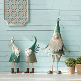 Iron metal standing garden gnome with flower (set of 2)