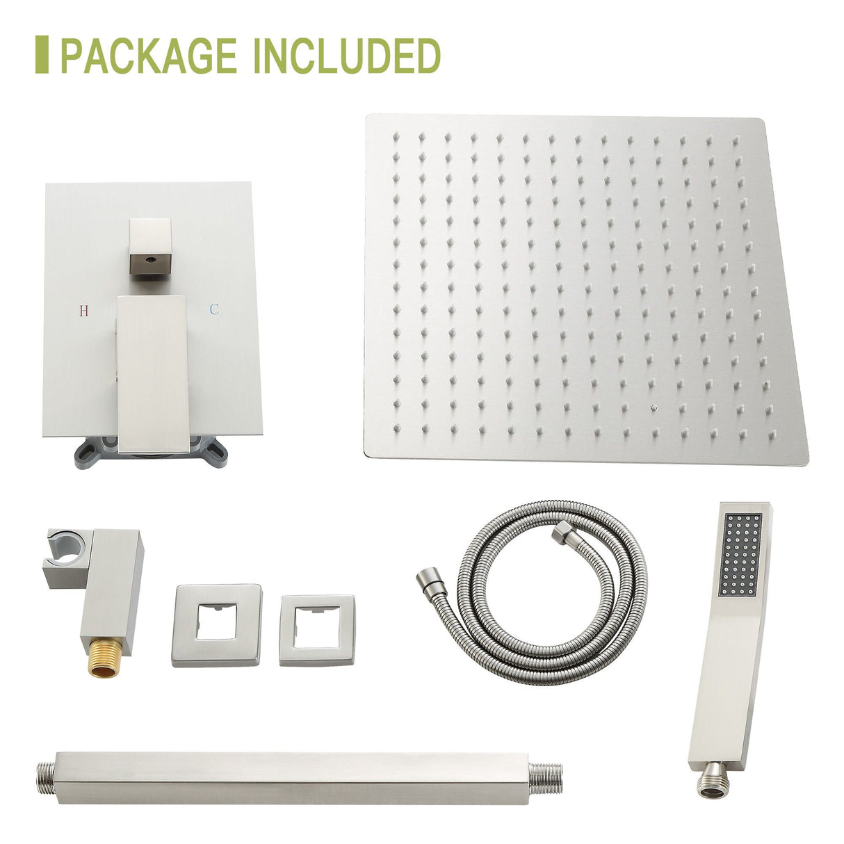 Dual Shower Head 16" Ceiling Mount Square Shower System With Rough In Valve