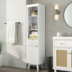Tall Bathroom Storage Cabinet With Adjustable Shelves And 1 Drawer & Door