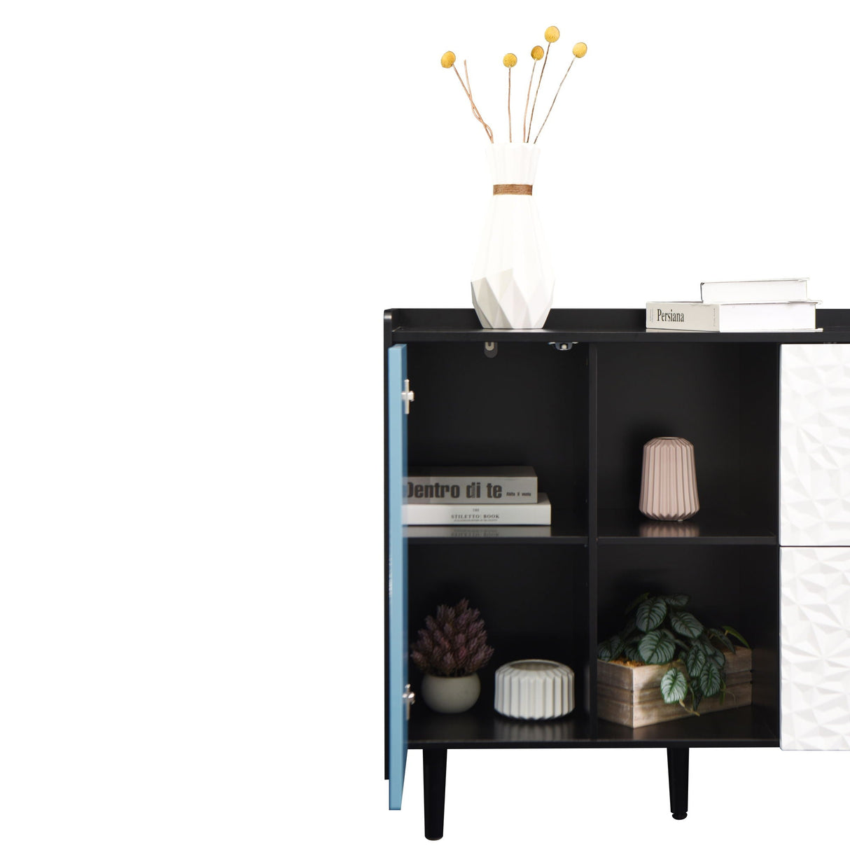 Modern Sideboard Buffet Cabinet With Doors And Unique Panel Styling