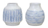 Ribber ceramic vase with washed blue finish (set of 2)