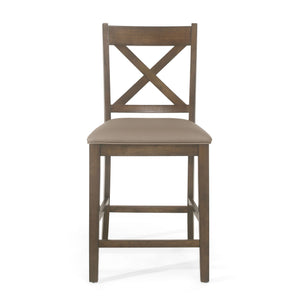 Farmhouse Style Counter Height Chair With Upholstered Seat