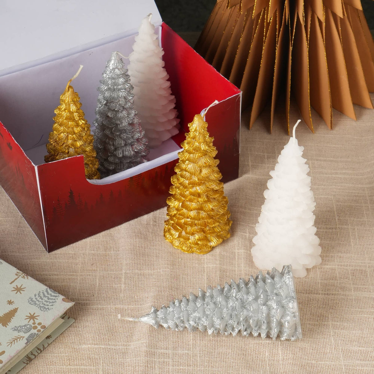 Holiday Luster Candle Box (Green, Red & White) - 6 Pcs