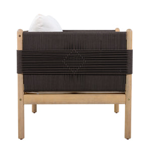 Outdoor Acacia Wood Club Chair with Diamond Rope Weave & Cushions