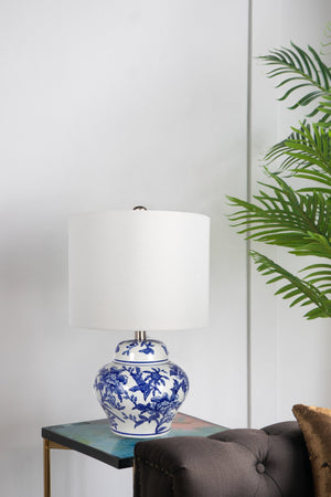 Blue and White Short Urn Ceramic Vase Lamp