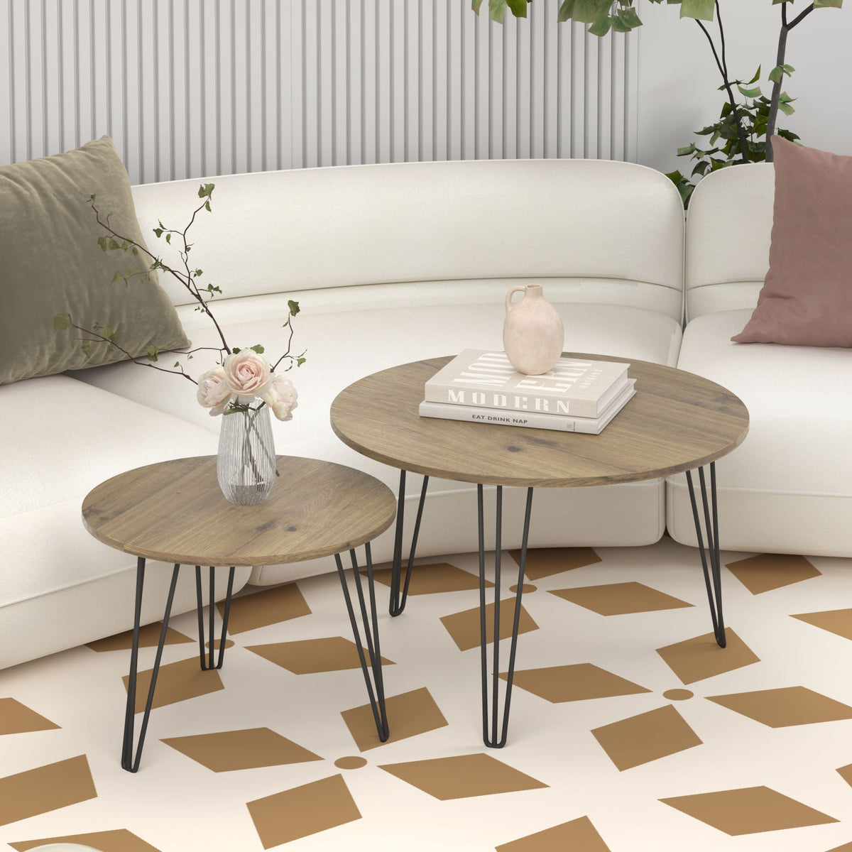 Round Nesting Coffee Table For Living Room (Set of 2)