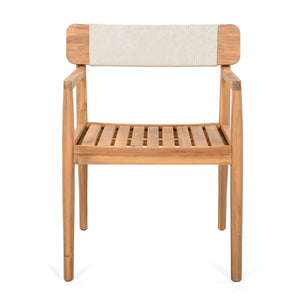 Creative Braided Acacia Wood Outdoor Dining Chairs with Armrests – Set of 2