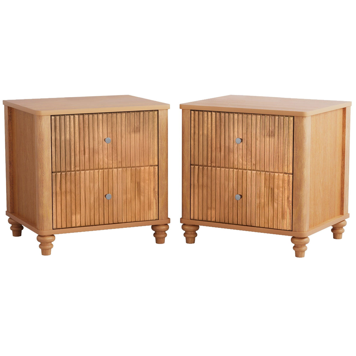 Modern Fluted Nightstand With 3 Drawers