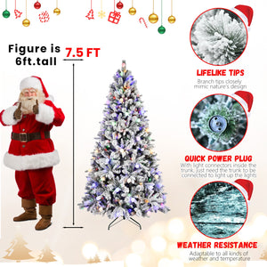 8Ft Flocked Christmas Tree with 470L Colorful LED Lights