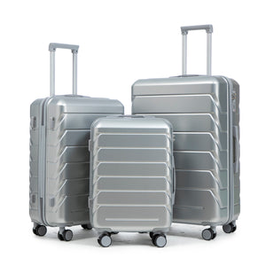 3-Piece ABS Spinner Wheel Luggage Set with Combination Lock - Silver