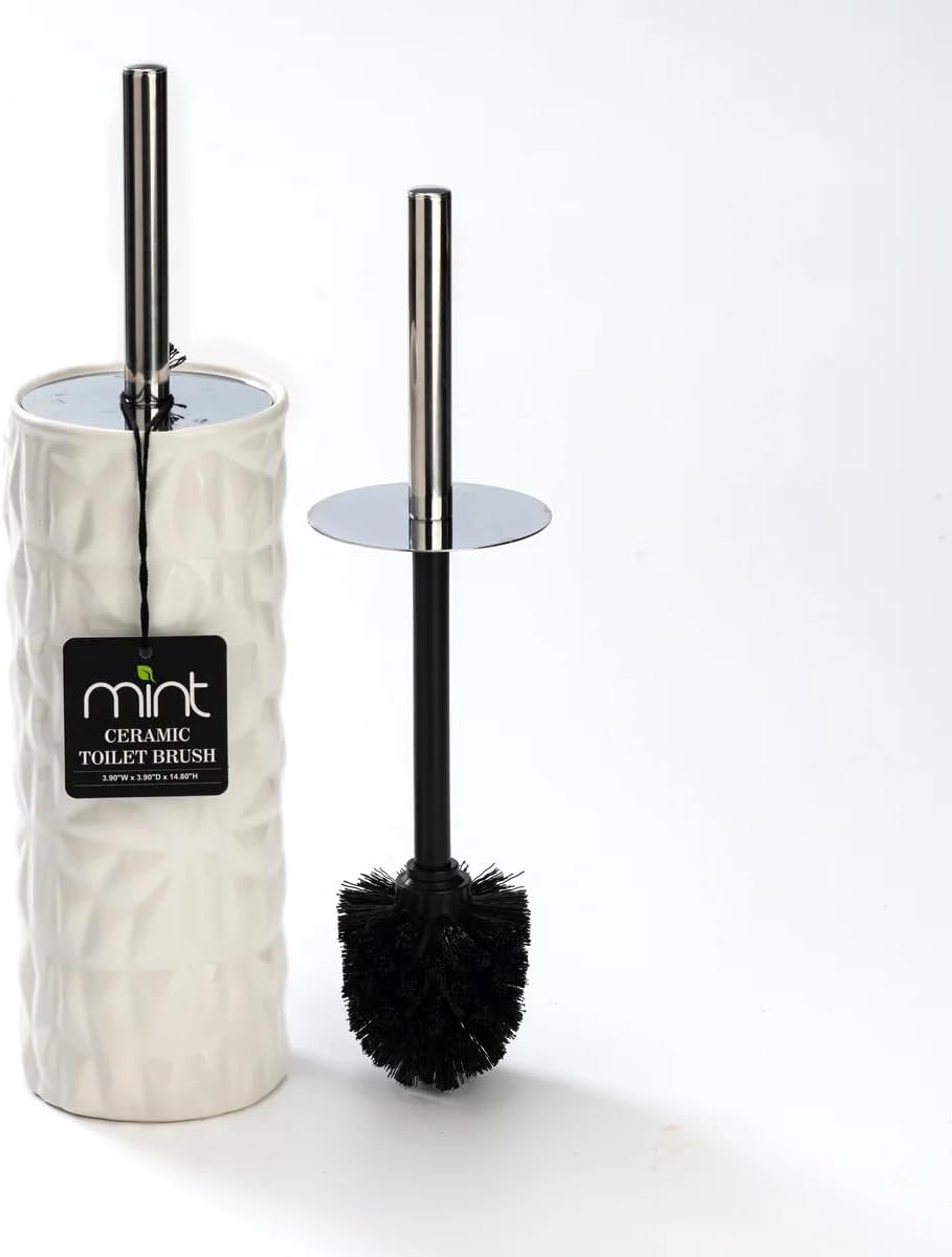 Chrome/White Faceted Ceramic Toilet Brush