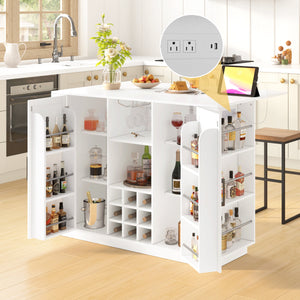 U-Style 47.2" Counter Height Table with Foldable Top & Power Outlet