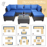 Outdoor garden patio furniture 7-piece pe rattan wicker cushioned sofa sets  and coffee table