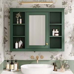 Wall Mounted Medicine Cabinet with Mirror and 6 Open Shelves - Multiple Colors