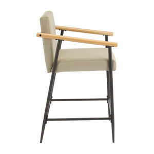 Mid Century Modern Counter Stool Set With Espresso Metal Frame - Khaki