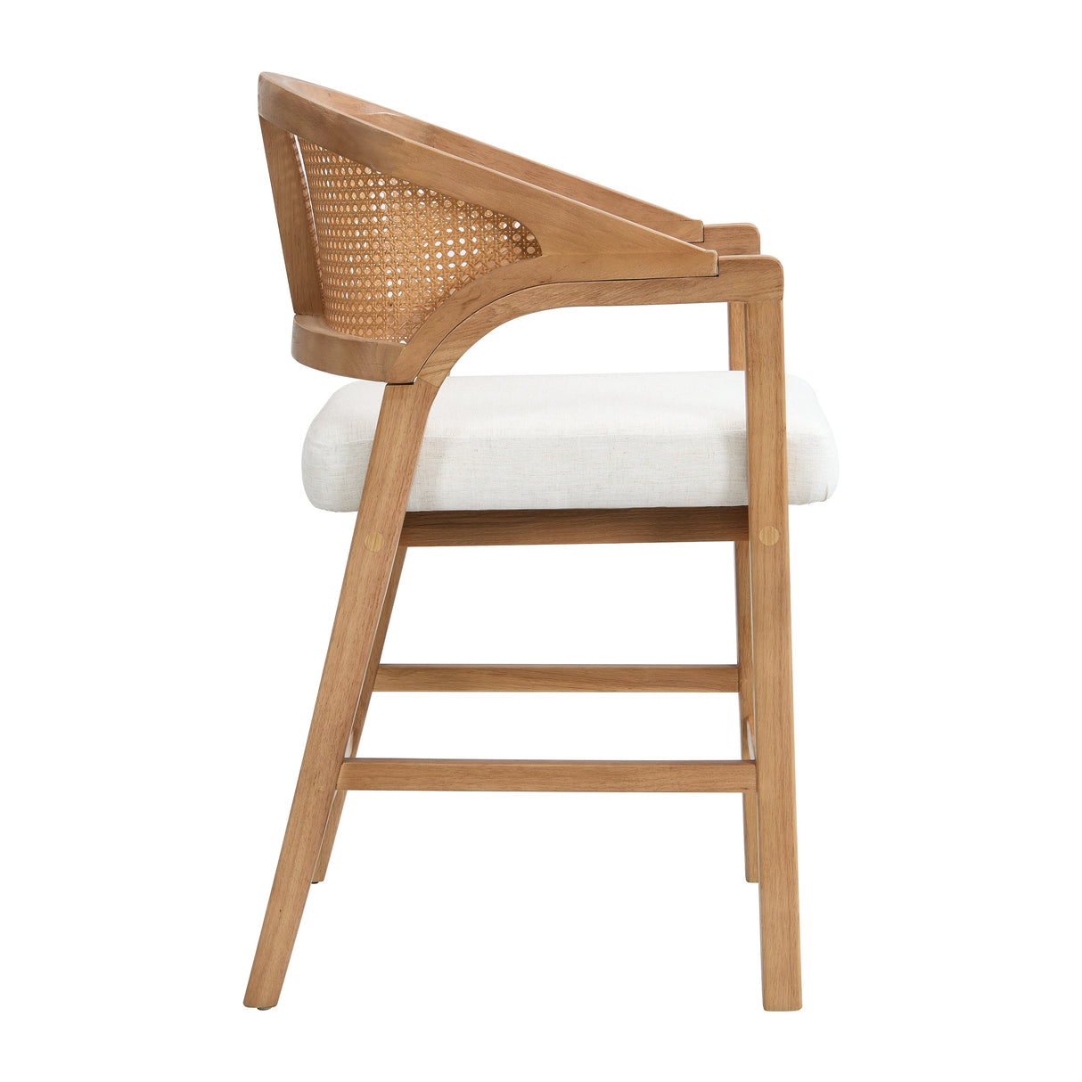 Wooden Frame Counter Stool with Rattan Back, Set of 2