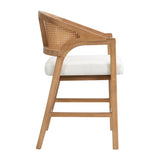 Wooden Frame Counter Stool with Rattan Back, Set of 2
