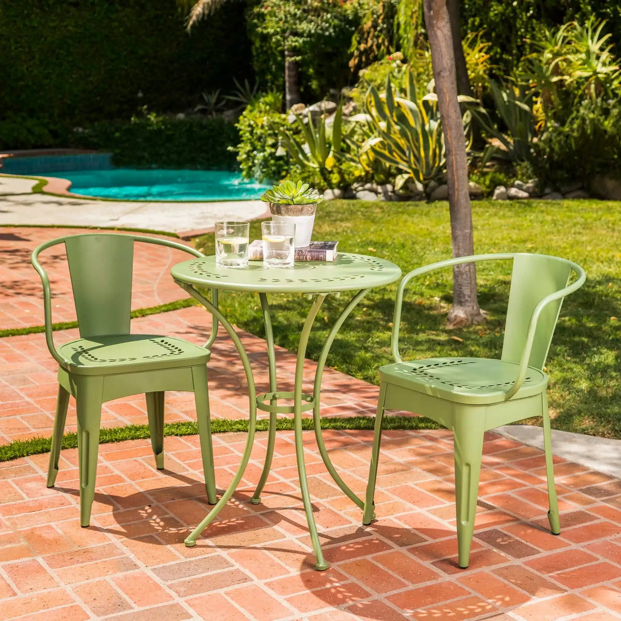 Ambrosia 3 Piece Bistro Set With Leaf Motifs Top And Seat