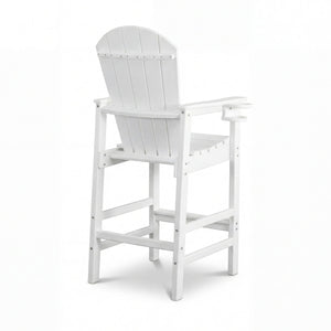 Outdoor Bar Height Adirondack Patio Chair With Cup Holder And Armrests All Weather UV Resistant - White
