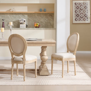 French Country Dining Chairs Set of 2 with Upholstered Round Back