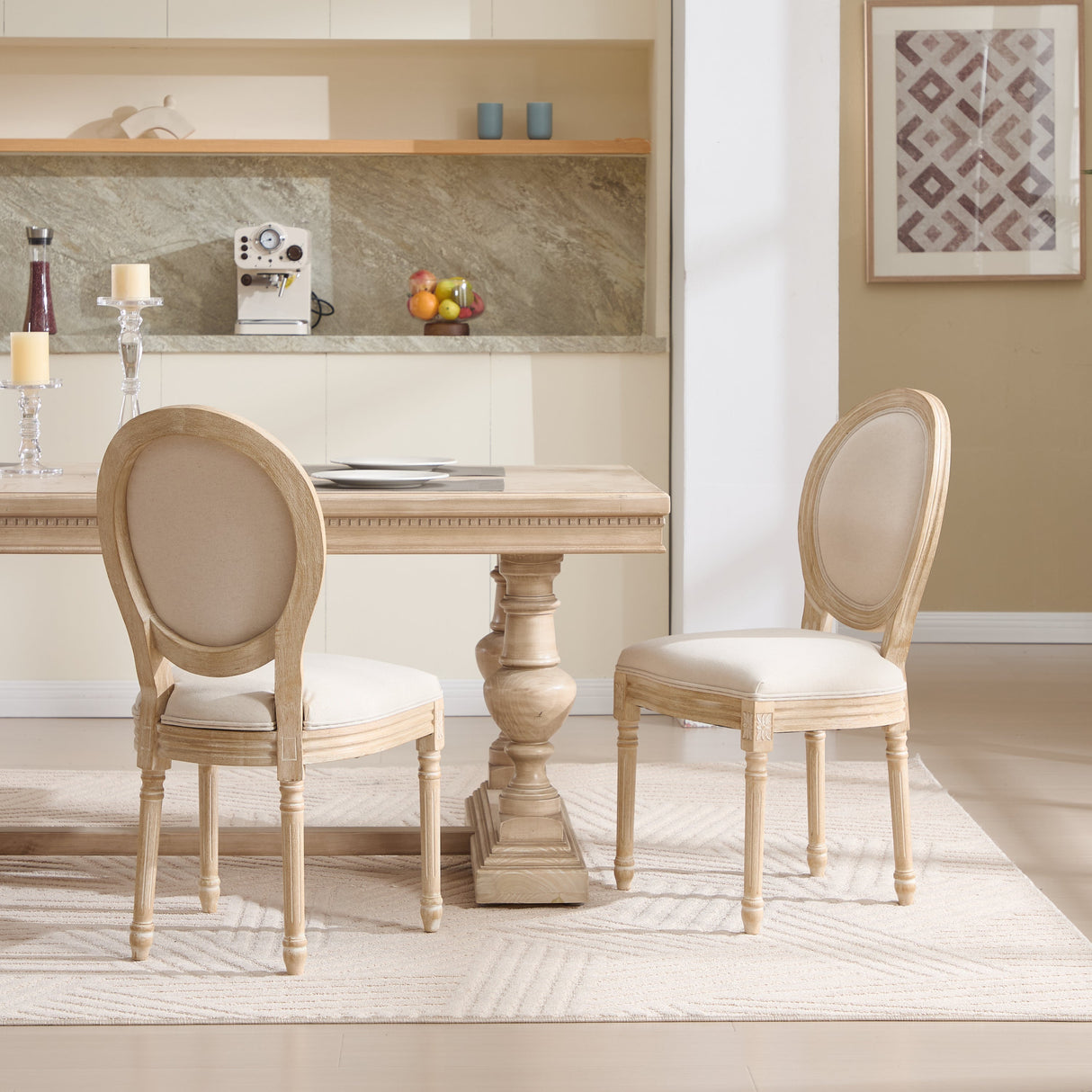 French Country Dining Chairs Set of 2 with Upholstered Round Back