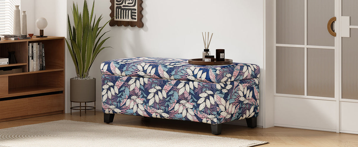 Luxury Storage Ottoman with Floral Patterned Fabric