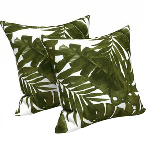 2 Pack Outdoor Throw Pillows, Waterproof & Fade-Resistant (18x18 Inch, Green Leaf)