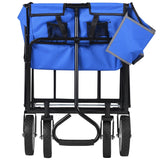 Folding Wagon Garden Shopping Beach Cart (Blue)