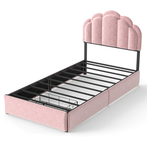 Twin Petal Platform Bed With RGB LED Lights & Storage Drawers, - Pink