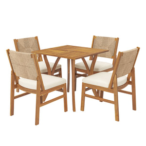 5 Piece Acacia Wood Outdoor Patio Dining Set