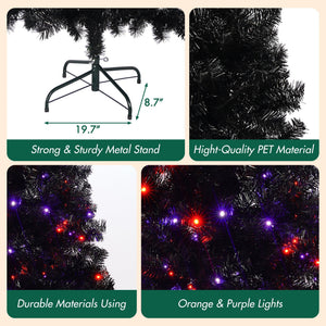 6Ft Curved Hat-Look Black Holiday Tree with Orange & Purple Lights
